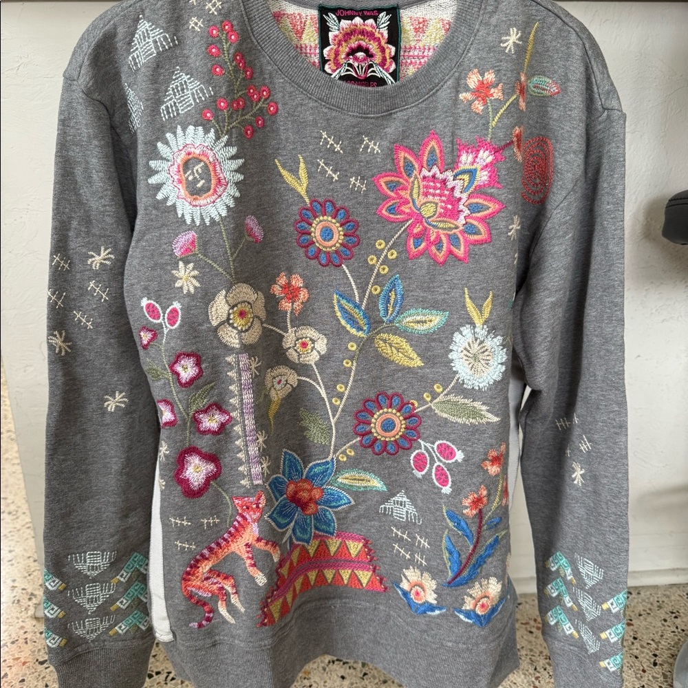 Johnny Was Light Weight Embroidered Sweatshirt. Style# J11223-7. Never Worn.